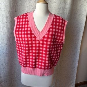 Anthropologie | Sweaters | By Anthropologie Gingham Sweater Vest Pinkred  Size Small | Poshmark